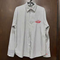 [THANH LÍ PASS] Áo sơ mi trắng kẻ sọc đen chữ thêu đỏ sz L