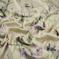 Thanh Lịch Phong Cách Quốc Gia Phong Lan In Cỏ Cao Cấp Mô Phỏng Lụa Satin Vải Đầm Sơ Mi Sườn Xám Hanfu Vải Mềm Mại