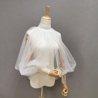 Thanh lịch Puffy Wedding Tay áo có thể tháo rời Áo khoác cổ cao cho phụ kiện dự tiệc buổi tối Blingg Bero Tay áo dài đầy đủ có nút