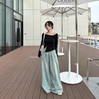 [THANH LÝ] 𝐒𝐈𝐍𝐁𝐎𝐔𝐍 𝐓𝐨𝐩 | mir.byhi | Áo thun tay dài - nút chéo Nữ Cotton màu Đen - SIZE M