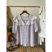 (Thanh lý - 2hand) Áo kiểu cổ phối bèo ren xô thêu