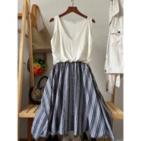 (Thanh lý - 2hand) Đầm thun phối chân váy xòe kẻ sọc