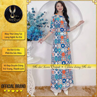 [Thanh lý] Áo dài Cô Ba Sài Gòn gạch bông xanh