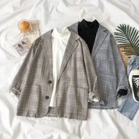 Thanh Lý - ÁO KHOÁC BLAZER CARO XÁM CỦA CHICKYCOCKIE - BLAZER SUNNY STEEL FREESIZE