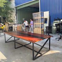 Thanh lý bàn họp chân sắt mặt gỗ dày 3m dài