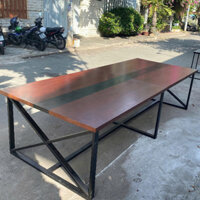 Thanh lý bàn họp gỗ nâu đỏ sang trọng 1m2x3m chân sắt