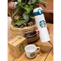 Thanh lý: Bộ 3 món bình giữ nhiệt + cốc sứ + thìa sứ Starbuck