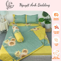(Thanh lý) 🐨 Bộ chăn ga gối cotton poly – chăn mền, drap giường, vỏ gối mẫu Hướng dương nhạt, ga giường đủ size