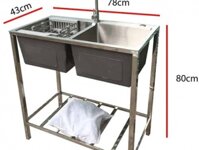 Thanh lý Bồn rửa chén, Chậu rửa bát inox SUS 304 2 hố đúc nguyên khối có chân tại Tphcm, Hà Nội, Đà Nẵng