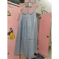 thanh lý đầm váy baby màu xanh da trời cổ sen phối voan tơ