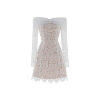 [THANH LÝ] Đầm Xòe Dự Tiệc Trễ Vai Tay Dài Nhún Nơ Sang Trọng Chất Liệu Ren Hoa Cotton BBSTORE'S màu trắng size L