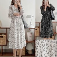 [THANH LÝ] Đầm/Váy babydoll dáng dài hoa cỏ màu be Vintage style - Momiji Store