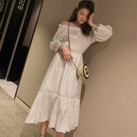 [THANH LÝ] Đầm/Váy xòe tay nhún ánh kim sang trọng hàng Quảng Châu - Momiji Store