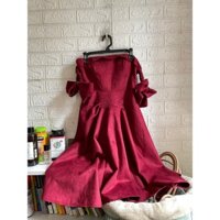 (Thanh lý đồ cá nhân) Đầm cúp ngực dáng xòe phối tay rớt vai đính nơ