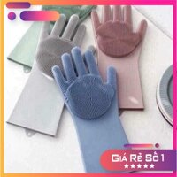 [THANH LÝ] Găng Tay Silicon Kiêm Miếng Rửa Chén Bát Chống Trơn