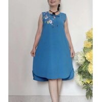 THANH LÝ GIÁ SIÊU SỐC - Váy Đầm Trung Niên Vải Xốp Thái Thêu Hoa Không Tay Lệch Tà Co Giãn Nhẹ.