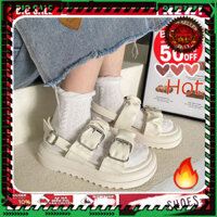 THANH LÝ ๑ Giày sandal nữ quai ngang bèo nhúm khuy cài đế cao 4p xinh đơn giản mix nhẹ nhàng/cá tính đẹp đi chơi học dễ