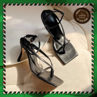 THANH LÝ ๑ Guốc cao gót nữ thời trang kiểu sandal kẹp xỏ ngón 4 quai mảnh thon chân trend màu đen/trắng/kem tôn dáng