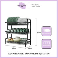 (THANH LÝ) Kệ úp chén dĩa bát bằng Sắt 2/3 tầng có khay đựng ống đũa & khay hứng nước, kệ úp bát dĩa 3 tầng