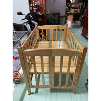 Thanh Lý Nôi Cũi Gỗ Thông Có Kèm Bộ Nệm Và Mùng Chụp