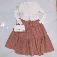 Thanh lý / Pass chân váy phong cách vintage dài màu đỏ mix hoa trắng freesize (Ảnh chụp thật)