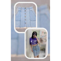 [Thanh lý / Pass] Chân váy jeans Lime Orange dáng chữ A cài nút