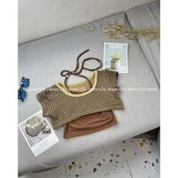 THANH LÝ- Set áo yếm dây kèm áo phông croptop thổ cẩm đi biển - ẢNH THẬT
