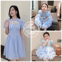 Thanh Lý - Set đầm dự tiệc mẹ và bé hàng thiết kế cao cấp tone xanh pastel sang chảnh - không sến