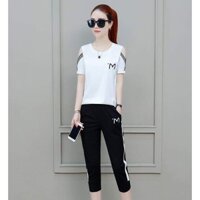 [Thanh lý] Set đồ bộ thun, quần lửng áo cộc, tay áo hở vai chữ V siêu sang cho nữ