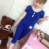 [Thanh lý] Set đồ bộ thun, quần lửng áo cộc, cổ áo và gấu quần đính nơ siêu xinh cho nữ