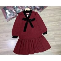 [THANH LÝ TỒN KHO] Váy dạ đỏ sẫm đuôi cá thắt nơ đen