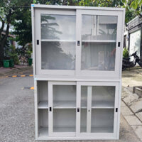 Thanh lý tủ sắt trượt kính 2 tầng có khóa bền đẹp tiện dụng