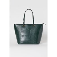 Thanh lý túi HM da cá sấu xanh lá cây đậm cho tín đồ shopping (Crocodile-patterned shopper - Dark green - Ladies - H&M)