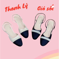 (Thanh lý xả kho) Giày cao gót Sandal 2 Phân Quai Cài Mũi chuỗi Ngọc Sang Chảnh X6