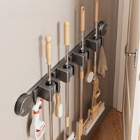 Thanh móc kẹp chổi, kẹp cây lau nhà gắn tường hút chân không Omiseph