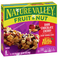 Thanh Ngũ Cốc Yến Mạch Dẻo Socola Đen & Anh Đào Nature Valley Chewy Fruit and Nut Granola Bars, Dark Chocolate Cherry, Hộp 6 Thanh, 210g (7.4 Oz.)