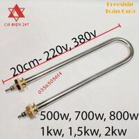 Thanh nhiệt đun nước Điện trở đun nước Inox chữ U đơn công suât 500W, 700W, 1KW,  chiều dài 20cm