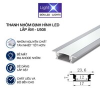 Thanh Nhôm Led Lightx, Thanh Nhôm Định Hình Đèn Led U508 Âm Màu Trắng