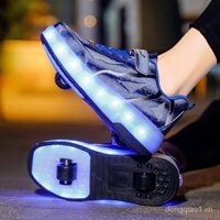 Thanh niên mới giày thể thao hai bánh có thể tháo rời có thể sạc lại shine roller skates parent-child outdoor sports roller shoes qay0