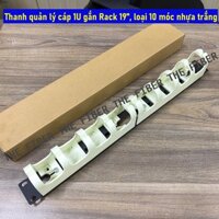 Thanh quản lý cáp 1U gắn Rack 19", loại 10 móc nhựa trắng