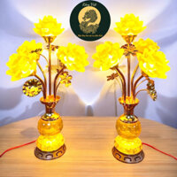 [THẦNTÀI] cặp đèn thờ thần tài lưu ly RỒNG VIỆT, đèn thờ gia tiên 5 bông thân hợp kim cao cấp