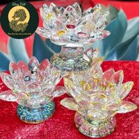 [THẦNTÀI] Chân Nến Hoa Sen Thủy Tinh Pha Lê RỒNG VIỆT, Đế Nến Đủ Màu 28 Cánh Cao Cấp
