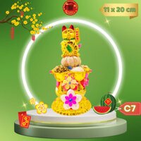 Tháp tỏi tài lộc đẹp, đĩa tỏi ông địa ngũ hành mèo thần tài có đèn led - TỎI CÁT TƯỜNG