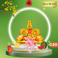 Tháp tỏi tài lộc ngọc thực đẹp, đĩa tỏi thần tài ông địa vỉ đậu ngũ sắc có đèn led - TỎI CÁT TƯỜNG