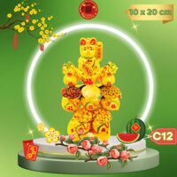 Tháp tỏi tài lộc ông địa đẹp, đĩa tỏi thần tài đậu ngũ sắc mèo may mắn có đèn led - TỎI CÁT TƯỜNG