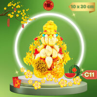 Tháp tỏi tài lộc ông địa đẹp, đĩa tỏi thần tài ngũ sắc cóc phong thủy có đèn led - TỎI CÁT TƯỜNG