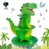 Tháp tráng miệng SJJL, Giá bánh Cupcake khủng long 3 lớp dùng một lần bằng giấy, Chủ đề kỷ Jura Rừng xanh sáng tạo Giá trưng bày món tráng miệng dày dành cho trẻ em