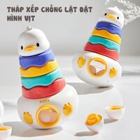 Tháp xếp chồng lật đật hình vịt, đồ chơi giáo dục Montessori 4in1 Duck Tumbler