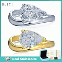 Thật 1.5ct 6 * 9mm Pyriform Cắt Moissanite Nhẫn Nữ 925 Sterling Sliver Sang Trọng Giọt Nước Kim Cương Nhẫn Cưới Ban Nhạc Trang Sức