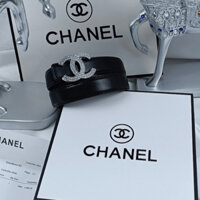 Thắt Lưng chanel Bằng Da Khóa Kim Loại Đôi Đính Đá Đơn Giản Sang Trọng Cho Nữ